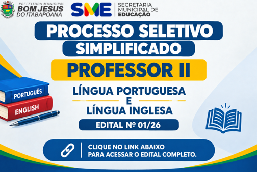 PROCESSO SELETIVO SIMPLIFICADO - PROFESSOR II - LÍNGUA PORTUGUESA E LÍNGUA INGLESA
